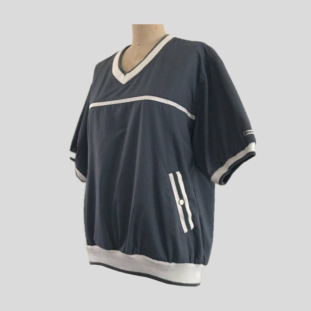 Pierre Cardin Vintage 1980s Gray Short Sleeve V Neck Windbreaker Pullover - M